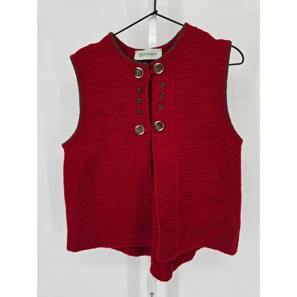 Gestrickte Landhausmode Bernauer Germany Womens Sz M 100% Wool Vest Red Knit - Picture 1 of 5